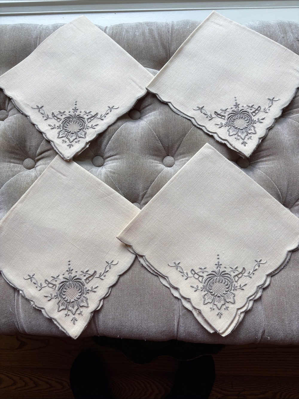 Embroidered luncheon linen napkins